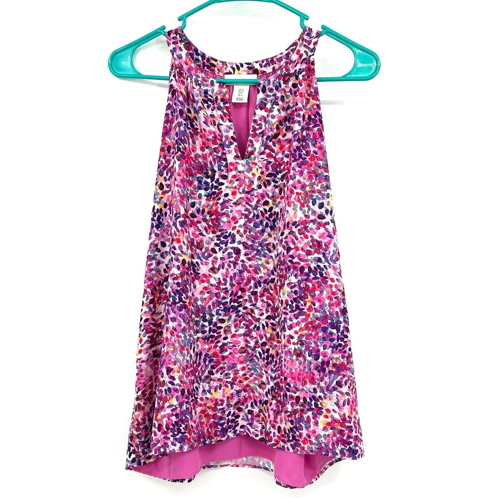 Adrienne Vittadini Sz Small Blouse Pink Floral Sleeveless High Neck Drape Flowy‎